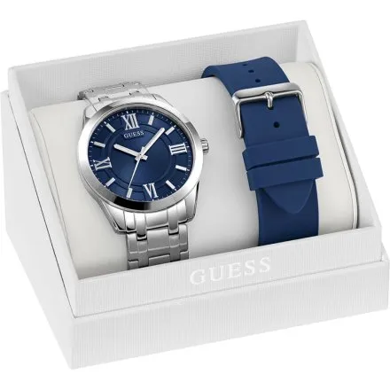 Guess Elliot Set srebrny zegarek męski z bransoletą i paskiem w zestawie GW1008G1