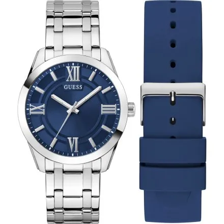 Guess Elliot Set srebrny zegarek męski z bransoletą i paskiem w zestawie GW1008G1