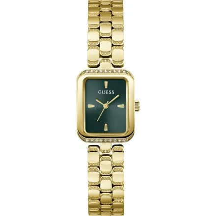 Guess Isla prostokątny zegarek damski złoty z zieloną tarczą GW0865L8