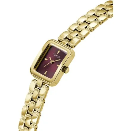 Guess Isla prostokątny zegarek damski złoty z bordową tarczą GW0865L9