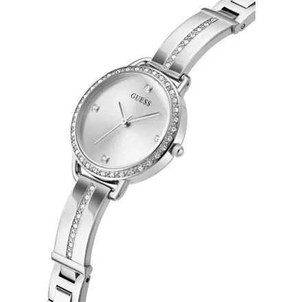 Guess Bejeweled Bellini srebrny zegarek damski na bransolecie z kryształkami GW0022L1