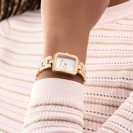 Guess Isla prostokątny zegarek damski różowozłoty na bransolecie GW0865L3