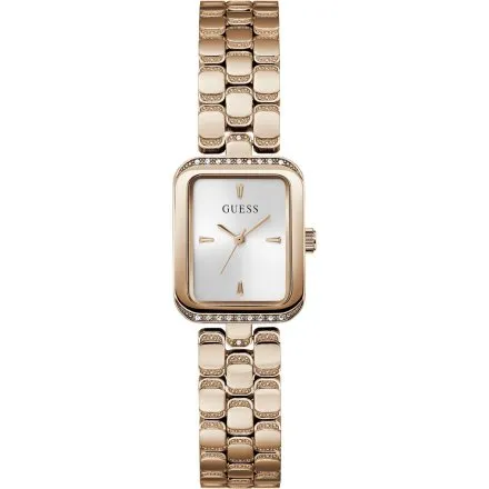 Guess Isla prostokątny zegarek damski różowozłoty na bransolecie GW0865L3