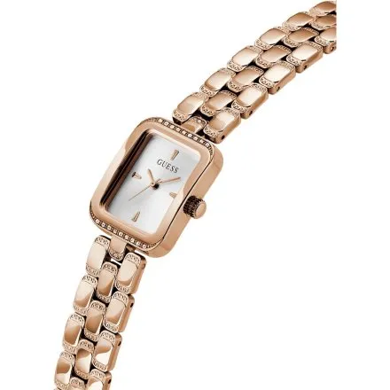 Guess Isla prostokątny zegarek damski różowozłoty na bransolecie GW0865L3