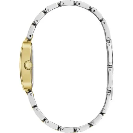 Guess Isla prostokątny zegarek damski srebrno-złoty z zieloną tarczą GW0865L6