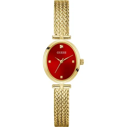 Guess Ruby złoty zegarek damski na bransolecie z czerwoną tarczą GW0935L4