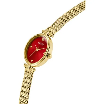 Guess Ruby złoty zegarek damski na bransolecie z czerwoną tarczą GW0935L4