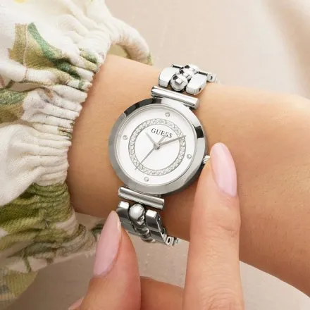Guess Leena zegarek damski srebrny ze srebrną tarczą na bransolecie GW0994L1