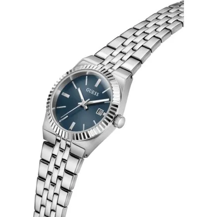 Guess Vera srebrny zegarek damski na bransolecie niebieska tarcza datownik GW1101L1
