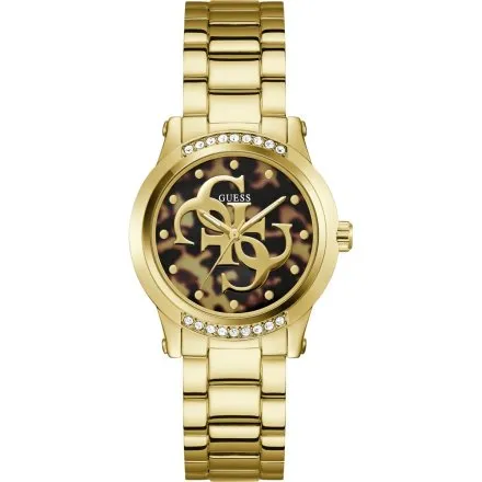 Guess Annette złoty zegarek damski na bransolecie z panterkową tarczą GW1105L2
