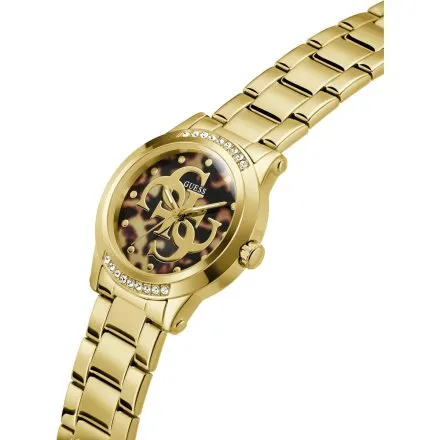 Guess Annette złoty zegarek damski na bransolecie z panterkową tarczą GW1105L2