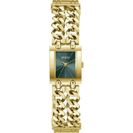 Guess Micro Mod złoty zegarek damski na bransolecie zielona tarcza GW1112L8