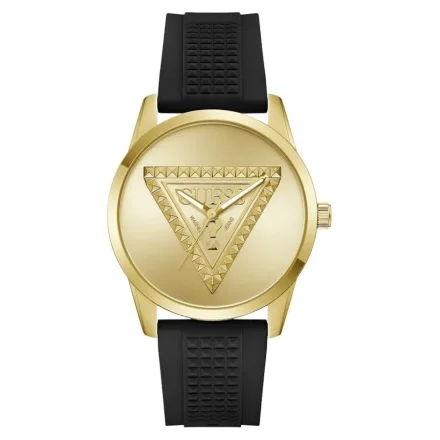 Guess Trend zegarek złoty z czarnym paskiem gumowym GW1143G2