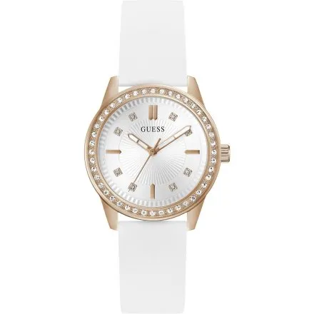 Guess Margo zegarek damski różowozłoty na pasku z kryształkami GW1030L4