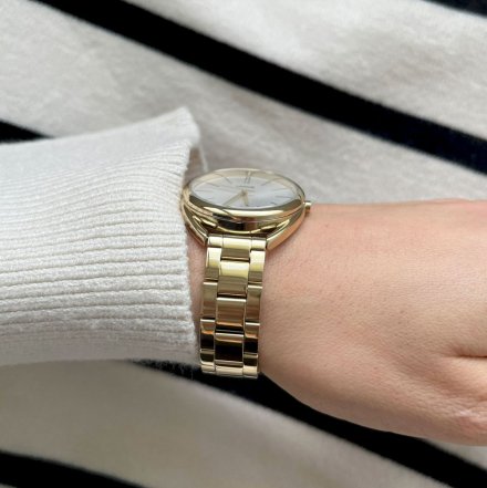 Złoty zegarek damski Lorus z bransoletką i białą tarczą RG206KX9