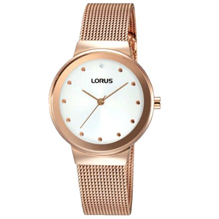 Klasyczny damski zegarek Lorus z bransoletką typu mesh w różowym złocie RG266JX9