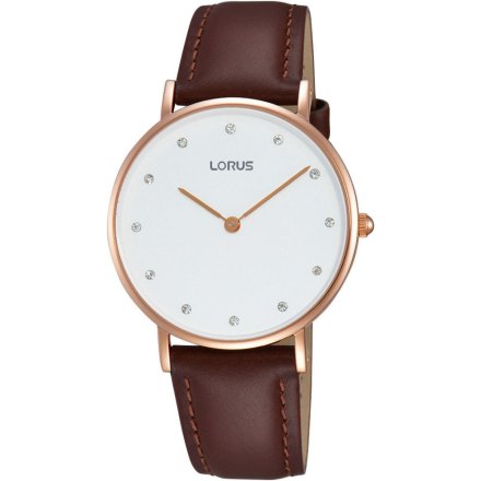 Damski zegarek Lorus z białą tarczą i brązowym paskiem RM202AX9