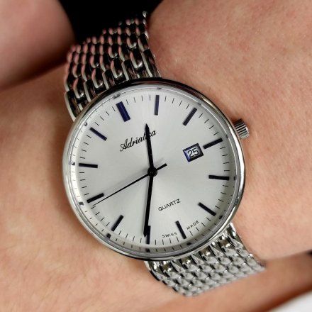 Klasyczny srebrny zegarek męski szwajcarski Adriatica A1270.51B3Q