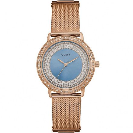 Różowozłoty zegarek damski Guess Willow z błękitną tarczą W0836L1