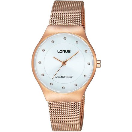 Klasyczny damski zegarek Lorus z bransoletką mesh w różowym złocie RG276JX9