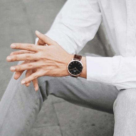Zegarek Daniel Wellington Classic 40 Bristol różowe złoto z brązowym paskiem DW00100125