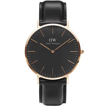 Zegarek Daniel Wellington Classic 40 Sheffield różowe złoto z czarnym paskiem DW00100127 