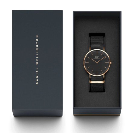 Zegarek Daniel Wellington Classic 36 Cornwall różowe złoto z czarnym paskiem NATO DW00100150