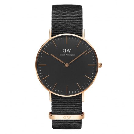 Zegarek Daniel Wellington Classic 36 Cornwall różowe złoto z czarnym paskiem NATO DW00100150