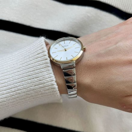 Elegancki damski zegarek Lorus ze srebrną bransoletką i złotym detalem RG218LX9
