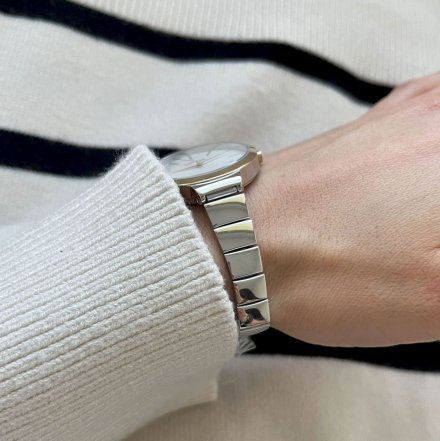 Elegancki damski zegarek Lorus ze srebrną bransoletką i złotym detalem RG218LX9