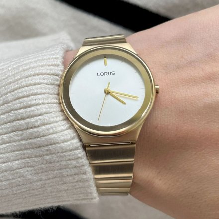 Elegancki złoty zegarek damski Lorus z białą tarczą RRS04WX9