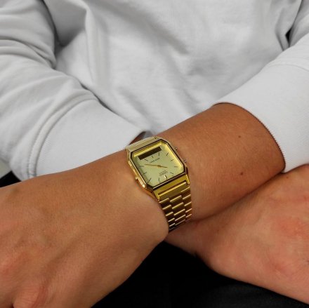 Casio Vintage złoty zegarek w stylu retro z wyświetlaczem i wskazówkami AQ-230GA-9DMQY
