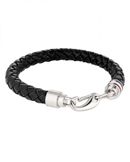 Czarna skórzana męska pleciona bransoleta Tommy Hilfiger 2700510