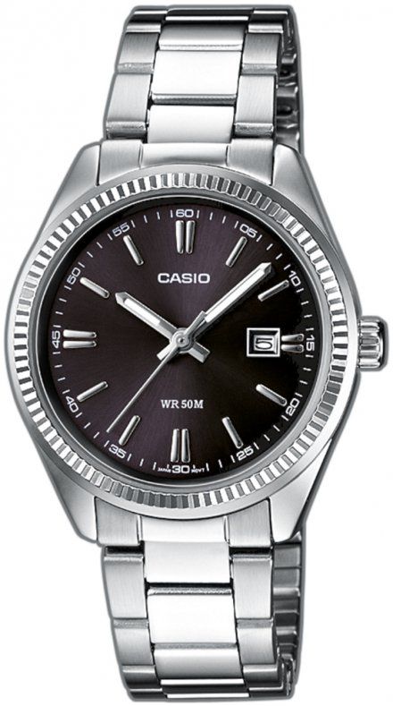 Srebrny zegarek damski Casio Classic z czarną tarczą LTP-1302PD-1A1VEG