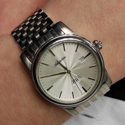 Srebrny szwajcarski zegarek męski Adriatica z datownikiem A8194.5113Q - Zegarek Kwarcowy Swiss Made
