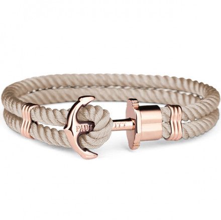 Beżowa bransoletka z kotwicą Paul Hewitt Phrep Nylon Rose Gold Hazelnut PH-PH-N-R-H