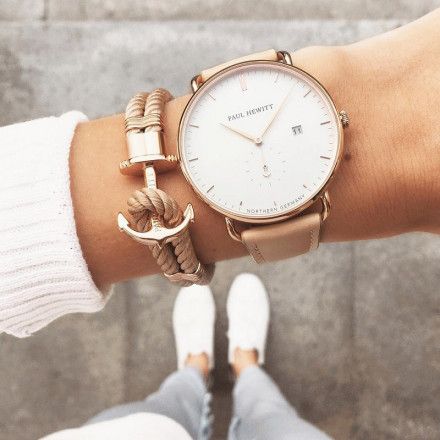 Beżowa bransoletka z kotwicą Paul Hewitt Phrep Nylon Rose Gold Hazelnut PH-PH-N-R-H