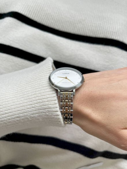 Srebrno-złoty biżuteryjny zegarek damski Lorus RG227MX9