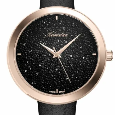 Elegancki czarny zegarek z brokatową tarczą damski szwajcarski Adriatica A3646.9214Q