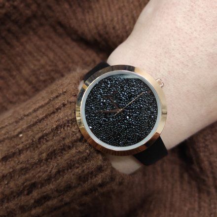 Elegancki czarny zegarek z brokatową tarczą damski szwajcarski Adriatica A3646.9214Q