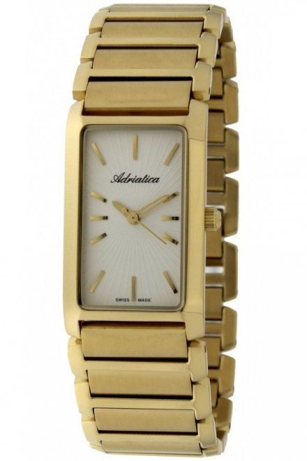 Złoty szwajcarski zegarek damski Adriatica prostokąt z bransoletką A3643.1113Q