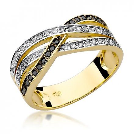 Pierścionek SAXO 14K z czarnymi brylantami 0,09ct W-215 Złoty