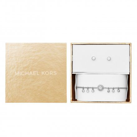 Komplet Michael Kors srebrna bransoletka + kolczyki z kryształami MKJ6896040