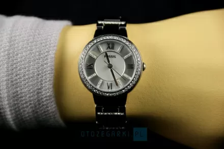 Srebrny zegarek damski Fossil Virginia z kryształkami ES3282 