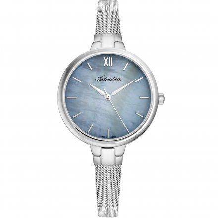 Srebrny szwajcarski zegarek damski Adriatica z perłową błękitną tarczą A3714.511BQ