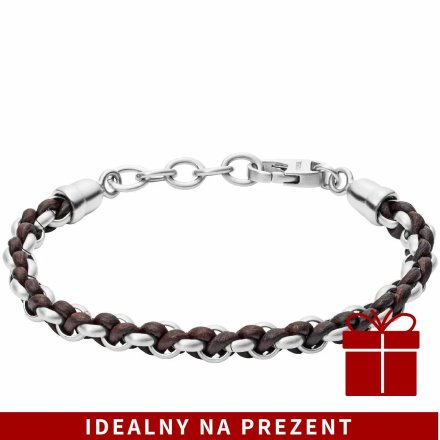 Srebrno-brązowa pleciona bransoletka Fossil męska JF02936040