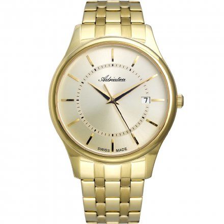 Złoty klasyczny szwajcarski zegarek męski Adriatica A1279.1111Q