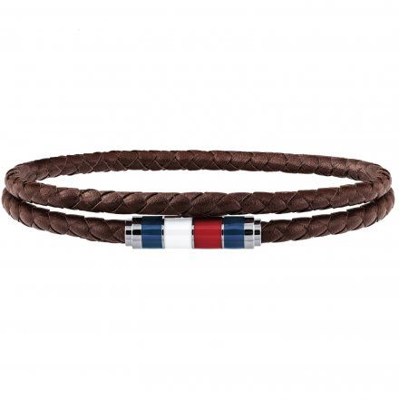 Brązowa podwójna bransoleta męska Tommy Hilfiger skórzany pleciony rzemień 2790055