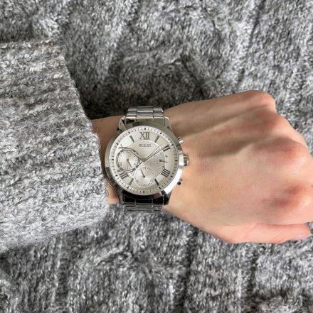 Srebrny zegarek damski Guess Solar z bransoletką W1070L1 
