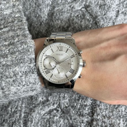 Srebrny zegarek damski Guess Solar z bransoletką W1070L1 